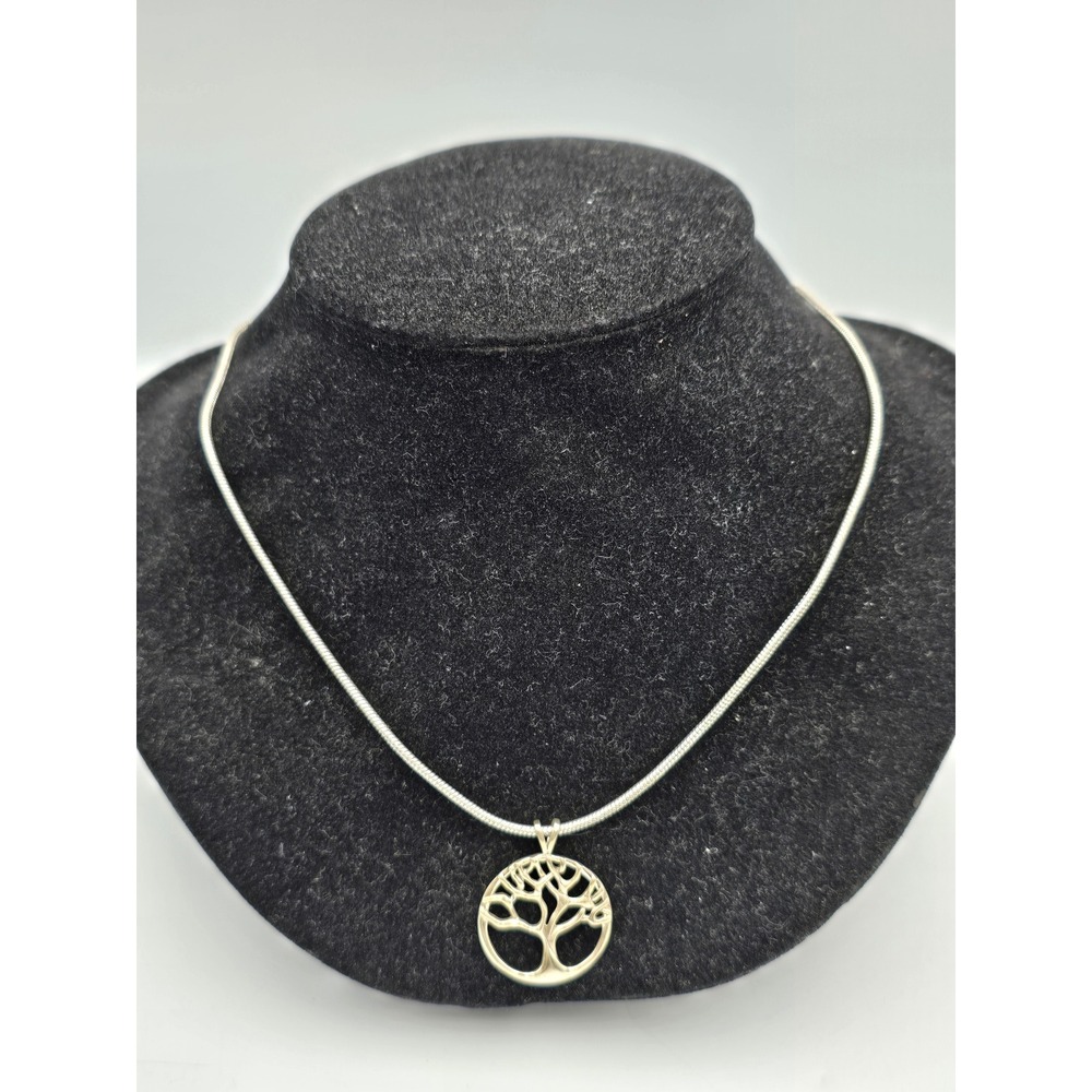 Elegant Tree of Life Necklace Women 18in Silver Excellent 925 Sterling Snake